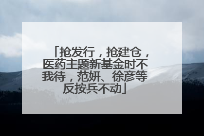 抢发行，抢建仓，医药主题新基金时不我待，范妍、徐彦等反按兵不动